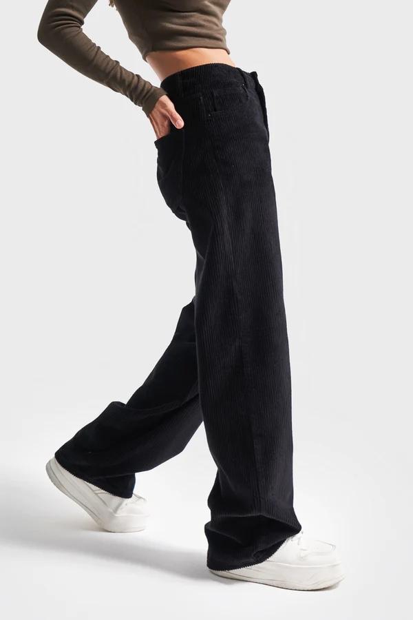 დენიმი, ჯინსი Women's Denim Jeans IT'S BASIC 3kadin-siyah-renk-loose-fit-kalin-fitilli-kadife-pantolon-18672.jpg