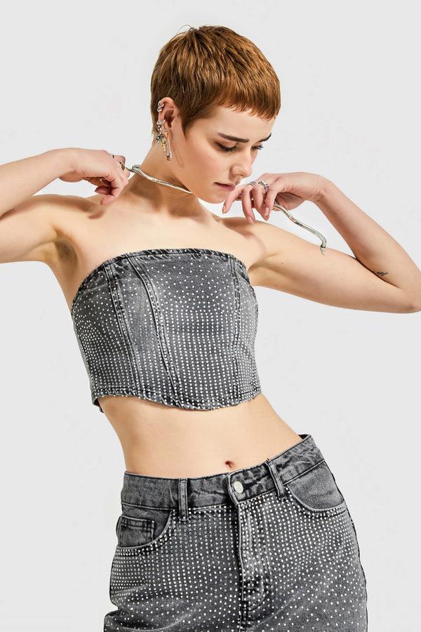 დენიმი, ჯინსი Women's Denim Top IT'S BASIC 1kadin-fume-renk-onu-parlak-tasli-straplez-bustiyer-14682.jpg