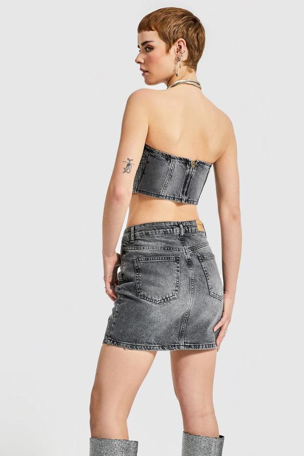 დენიმი, ჯინსი Women's Denim Top IT'S BASIC 2kadin-fume-renk-onu-parlak-tasli-straplez-bustiyer-14685.jpg
