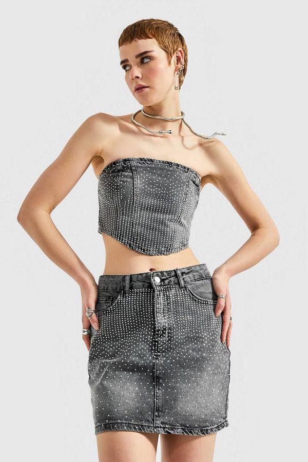 დენიმი, ჯინსი Women's Denim Top IT'S BASIC 4kadin-fume-renk-onu-parlak-tasli-straplez-bustiyer-14683.jpg