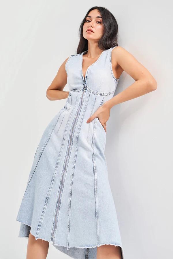 დენიმი, ჯინსი Women's Denim Dress IT'S BASIC 3kadin-snow-kot-rengi-fermuarli-can-form-denim-elbise-15168.jpg