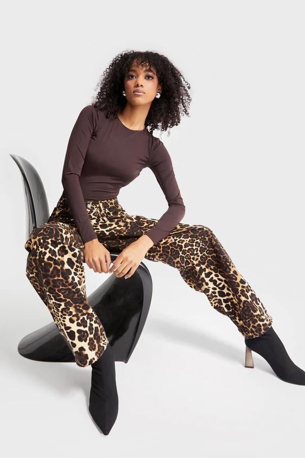 დენიმი, ჯინსი Women's Denim Jeans IT'S BASIC 5kadin-leopar-renk-skater-fit-bol-kesim-denim-18047.jpg