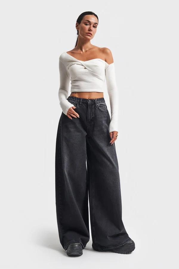 დენიმი, ჯინსი Women's Denim Jeans IT'S BASIC kadin-koyu-fume-renk-palazzo-fit-beli-lastikli-denim-16543.jpg