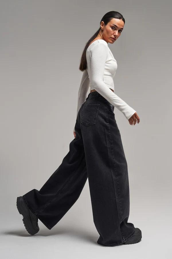 დენიმი, ჯინსი Women's Denim Jeans IT'S BASIC kadin-koyu-fume-renk-palazzo-fit-beli-lastikli-denim-16546.jpg