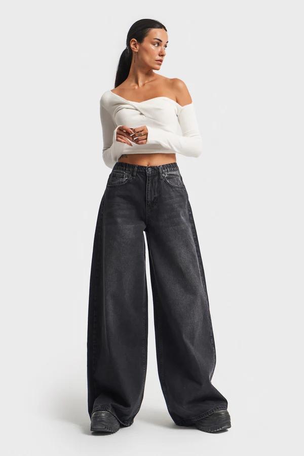 დენიმი, ჯინსი Women's Denim Jeans IT'S BASIC kadin-koyu-fume-renk-palazzo-fit-beli-lastikli-denim-16547.jpg