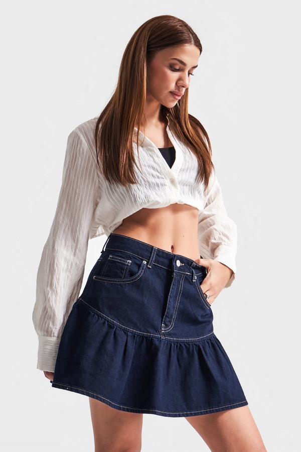 დენიმი, ჯინსი Women's Denim Skirt IT'S BASIC 1kadin-koyu-mavi-renk-1s5-50-volanli-super-mini-100-koton-denim-etek-19608.jpg