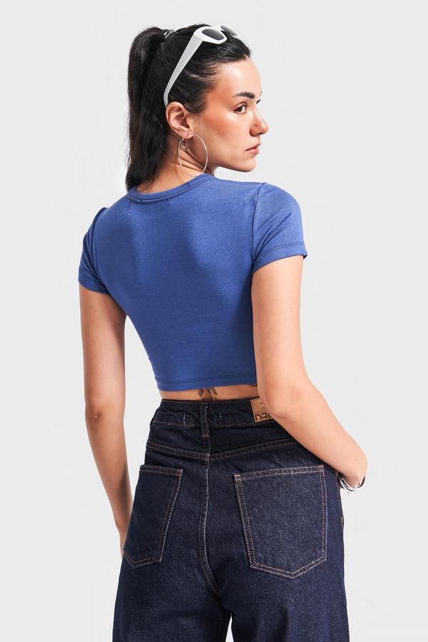 მაისური, ტოპი Women's T-Shirt IT'S BASIC 2kadin-indigo-renk-s5-super-esnek-kumas-crop-fit-top-20252.jpg