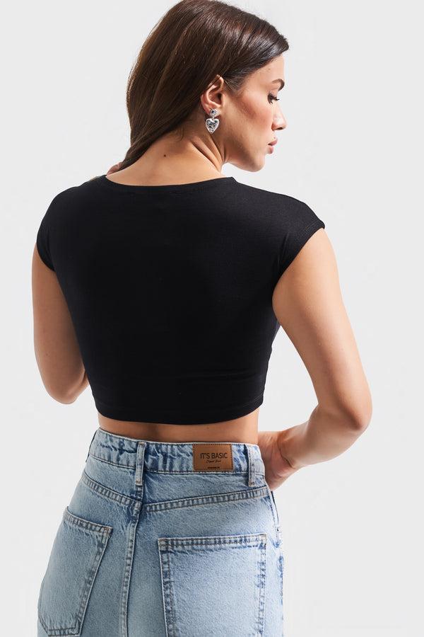 მაისური, ტოპი Women's T-Shirt IT'S BASIC 2kadin-siyah-renk-esnek-kumas-bisiklet-yaka-crop-body-20610.jpg