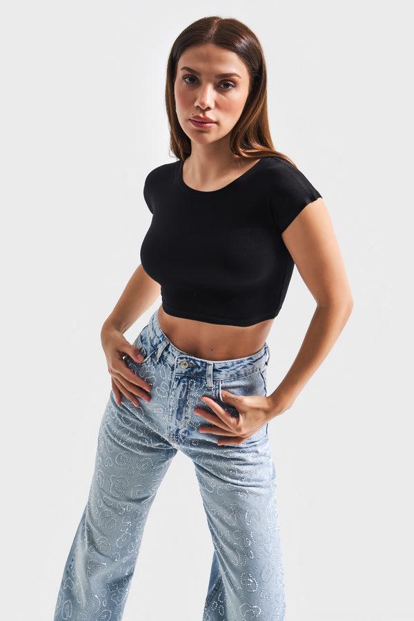 მაისური, ტოპი Women's T-Shirt IT'S BASIC 5kadin-siyah-renk-esnek-kumas-bisiklet-yaka-crop-body-20613.jpg