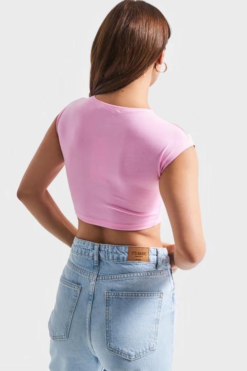 მაისური, ტოპი Women's T-Shirt IT'S BASIC 2kadin-pembe-renk-esnek-kumas-bisiklet-yaka-crop-body-20620.jpg