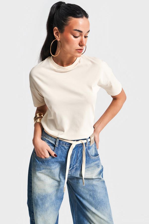 მაისური, ტოპი Women's T-Shirt IT'S BASIC kadin-bej-renk-s5-bisiklet-yaka-basic-t-shirt-20268.jpg