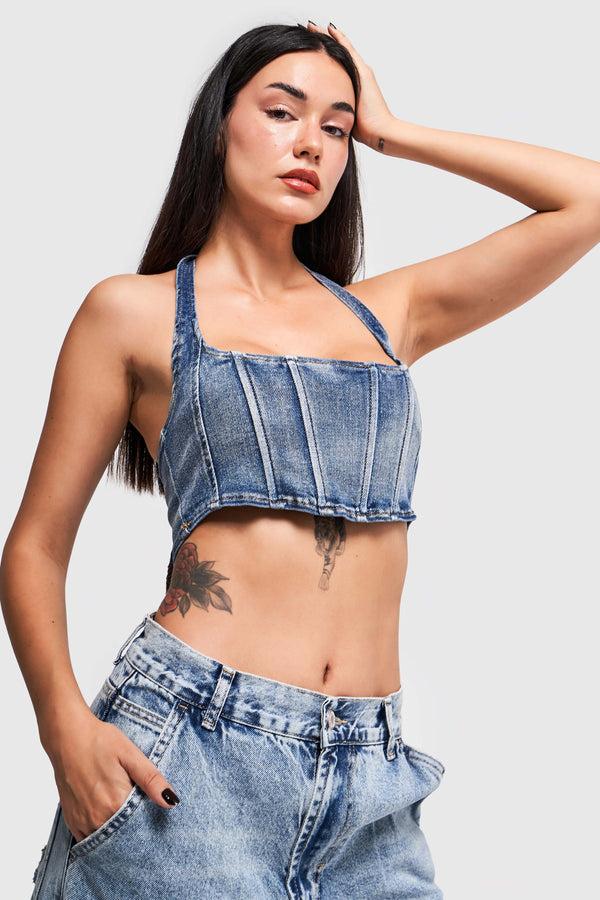 დენიმი, ჯინსი Women's Denim Top IT'S BASIC 1kadin-mavi-renk-iki-parca-coklu-kullanimli-esnek-kumas-denim-bustiyer-15742_163883cc-66a4-484e-91ab-842028f923e8.jpg