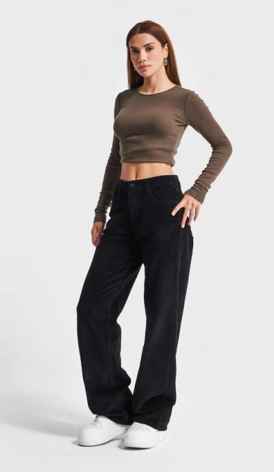 Women's Denim Jeans IT'S BASIC  1kadin-siyah-renk-loose-fit-kalin-fitilli-kadife-pantolon-18673.jpg
