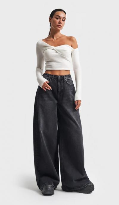 Women's Denim Jeans IT'S BASIC  kadin-koyu-fume-renk-palazzo-fit-beli-lastikli-denim-16543.jpg