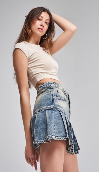 Women's Denim Skirt IT'S BASIC  1kadin-t-kot-rengi-45s-75-pileli-100-koton-tasarim-mini-denim-etek-19866.jpg
