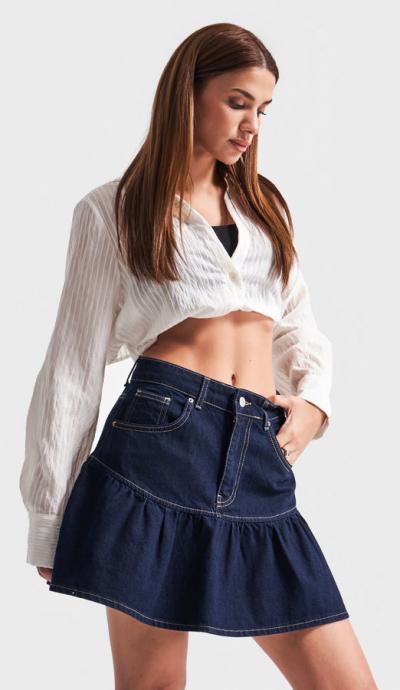 Women's Denim Skirt IT'S BASIC  1kadin-koyu-mavi-renk-1s5-50-volanli-super-mini-100-koton-denim-etek-19608.jpg